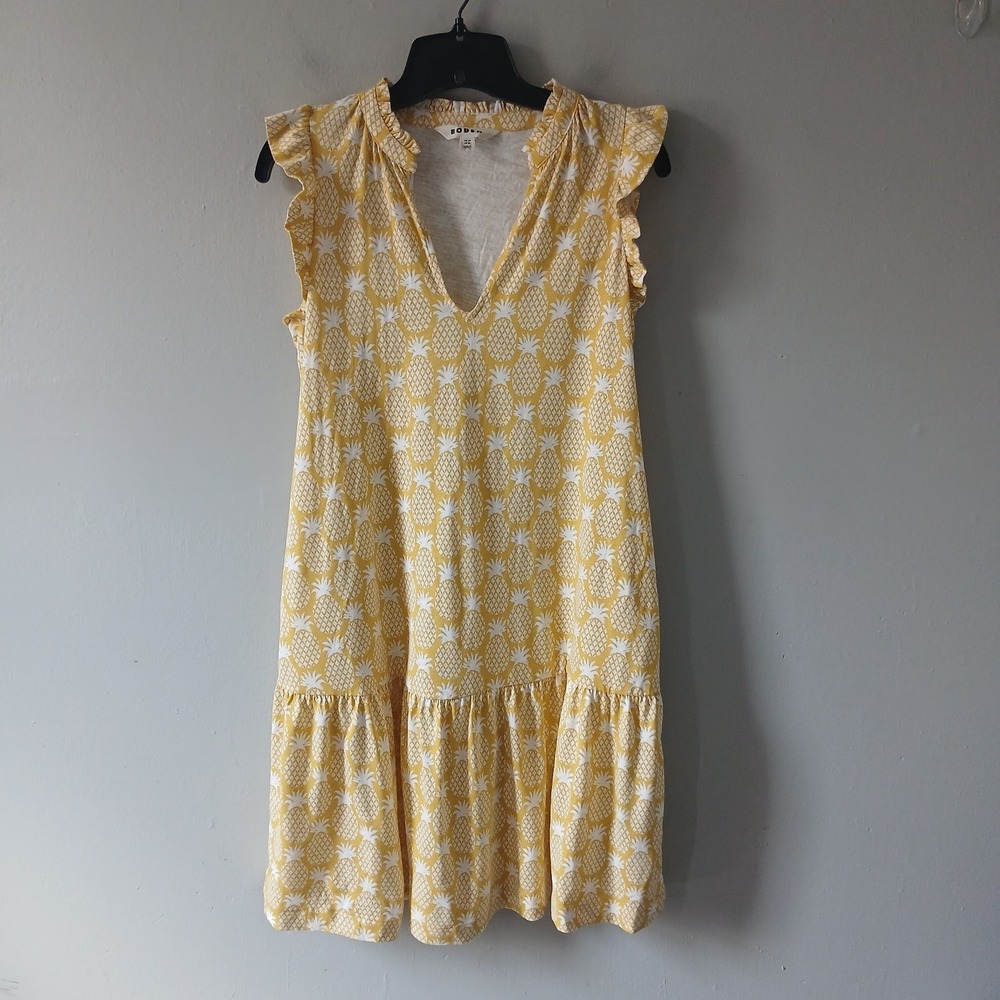Boden‎ Women Size 2R Amy Sleeveless Yellow Pineapple Tunic Dress Flutter Sleeve